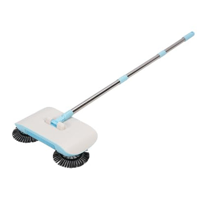 Floor Sweeper, Stainless Steel Dual Brush 180 Degree Rotating Hand Push Sweeper, Non Electric with Sealed Dustbin for Hardwood Tile Marble Floors Pet Hair Dust (Blue) - color: Blue