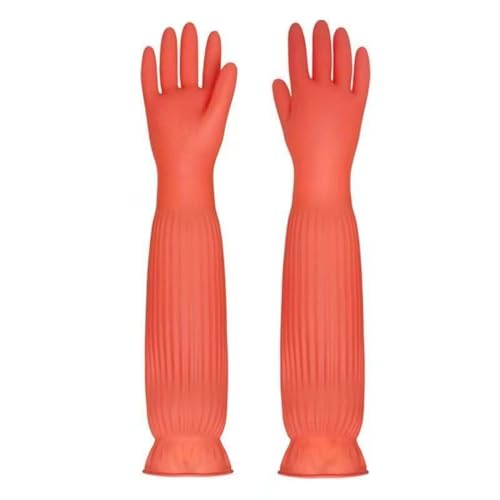 21.7inch Extra Long Latex Cleaning Gloves Waterproof Heavy Duty Rubber Reusable Dish wash Household Cleaning - color: Red