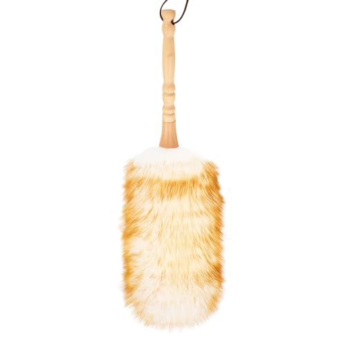 Lambswool Duster with Solid Wooden Handle,Leather Hang Strap,Comfortable Grips 19.6 inch Long Natural Feathers Dusters for Cleaning Wall Plant Desk Blind Cleaner Duster Tool - size: 19.6inch