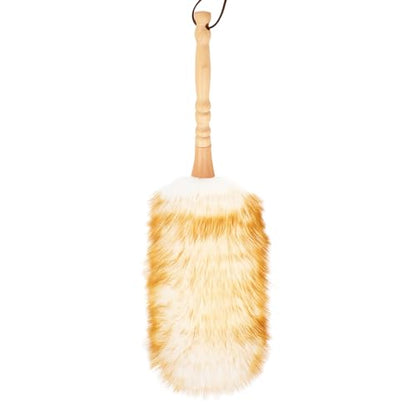 Lambswool Duster with Solid Wooden Handle,Leather Hang Strap,Comfortable Grips 19.6 inch Long Natural Feathers Dusters for Cleaning Wall Plant Desk Blind Cleaner Duster Tool - size: 19.6inch