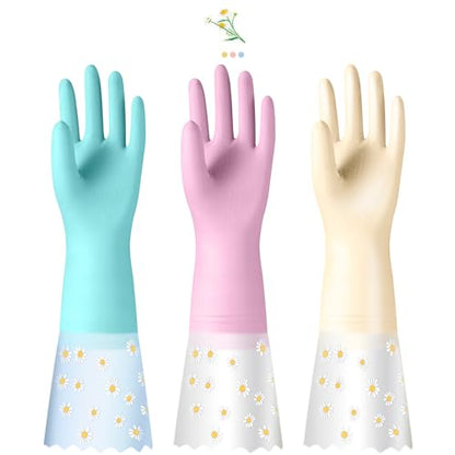 KAQ Reusable Rubber Cleaning Gloves for Dishwashing: 3 Pairs Latex Free Household Kitchen Gloves for Washing Dishes - size: Medium (Pack of 3)