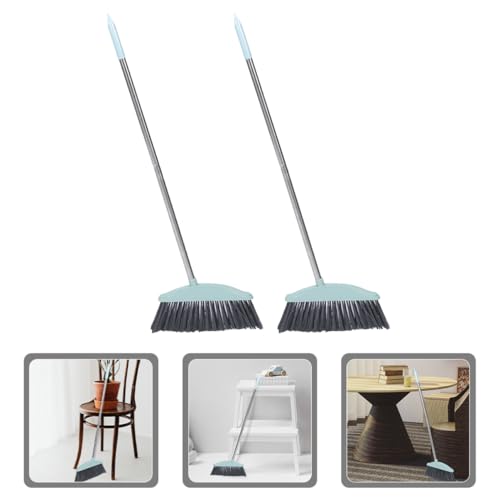 Cabilock 2pcs Broom Heads Wide Scrub Broom Handle Stainless Steel Rod for Indoor Outdoor Cleaning - color: Blue