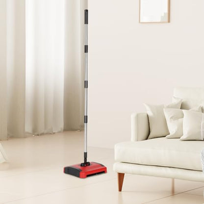 Carpet Sweeper Manual 3 Rolling Brushes Floor Sweeper with Wheels and Large Waste Bin, 43inch Detachable Carpet Cleaner for Pet Hair Dust Debris, Sweepers
