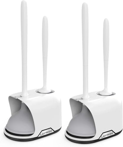 Lefree, 2 in 1 Toilet Brush and Plunger Set with Silicone Bristles, Plastic Material, Includes Holder, White/Black, for Deep Cleaning - color: A-white, size: 2 Pack