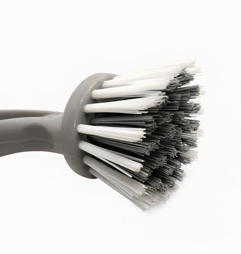 Grey – Kitchen Sink Scrub Brush – Round Bristle Head with Ergonomic Handle – Tough Cleaning Multipurpose Scrubber for Dishes, Pans, Basins & Surfaces – Scrub Brushes