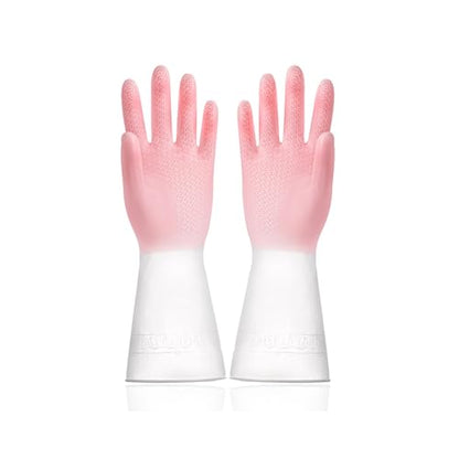 Long Cuff Cleaning Gloves Waterproof Reusable Household Gloves Anti Slip Grip for Kitchen Dishwashing Bathroom Garden Tasks - color: Pink, size: Medium