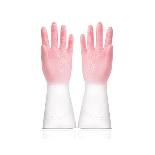 Long Cuff Cleaning Gloves Waterproof Reusable Household Gloves Anti Slip Grip for Kitchen Dishwashing Bathroom Garden Tasks - color: Pink, size: Large