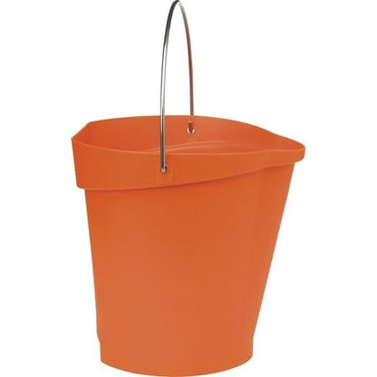 3 1/4 gal Round Bucket, 12-3/4 in H, 12 4/5 in Dia, Orange, Polypropylene/Stainless Steel - 1 Each