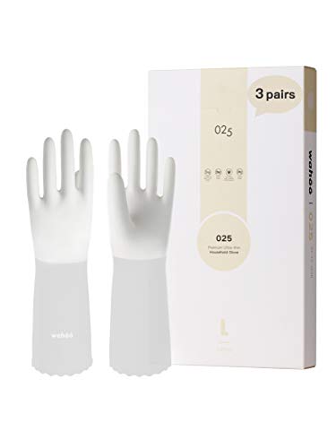 LANON 3 Pairs wahoo Skin-Friendly Cleaning Gloves, Unlined Dishwashing Kitchen Gloves, Reusable, Non-Slip, Brilliant White, Medium - color: Brilliant White (Pack of 3), size: Medium (Pack of 3)