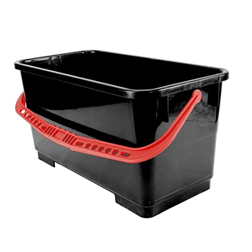 Pulex 6 Gallon Durable Lightweight Mop Bucket with Squeegee Carrying Clips and Ergonomic Handle for Floor and Window Cleaning - Black and Red