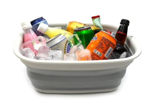 SAMMART 9.45L (2.5 Gallon) Collapsible Tub - Foldable Dish Tub - Portable Washing Basin - Space Saving Plastic Washtub (Grey, M) - color: M. Grey, size: Medium
