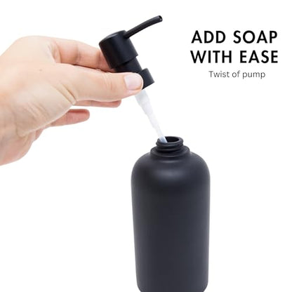 Matte Black Round Soap Dispenser for Kitchen & Bathroom – 15 oz Refillable Resin Pump Bottle for Dish Soap, Hand Soap, Shampoo, Conditioner – Modern Countertop Dispenser with Non-Slip Protective Pads - color: Black, style: Round Soap Dispenser