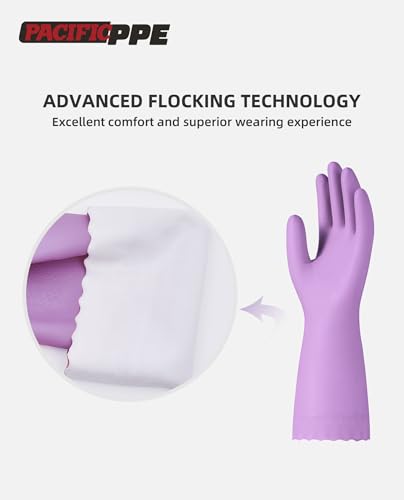 PACIFIC PPE 4 Pairs Reusable Dishwashing Cleaning Gloves with Latex Free, Cotton Lining, Kitchen Gloves, Purple, Small - color: Purple, size: Small (Pack of 4)