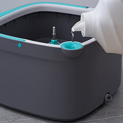 True & Tidy® SPIN-800 TrueClean Mop and Bucket System Upgraded Version w/Side Brush & Self-Standing Handle, Self Wringing Spin Mop w/Separate Compartments for Clean and Dirty Water - color: Gray New