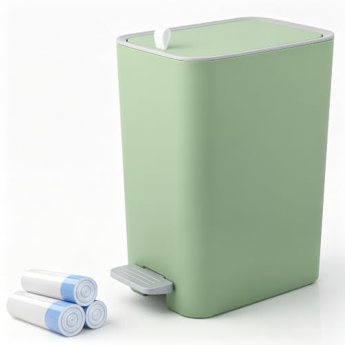 rejomiik Small Bathroom Trash Can with Lid, 2.1 Gallon Step Garbage Can with Handle, Slim Mini Wastebasket Bin for Bedroom, Office, Dorm, Green - color: Green, size: 2.1 Gallon