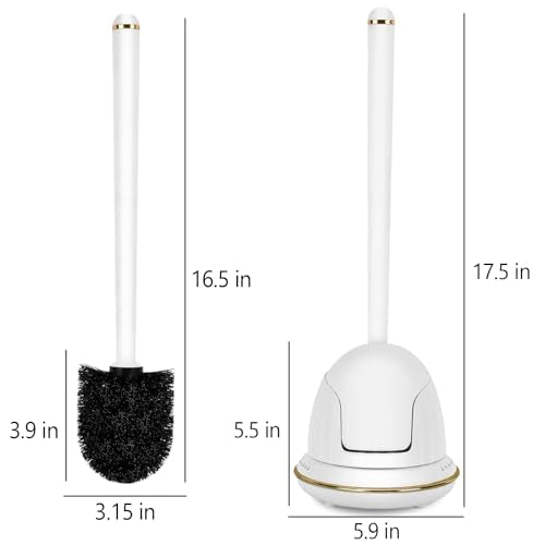 Gold and White Toilet Brush Set with Ergonomic Solid Long Handle, Auto-Opening Base, and Ventilated Base - Great for Bathroom and Toilet Cleaning, White and Gold Bathroom Accessories - size: 1 pack flip cover