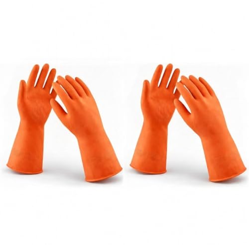 LADWA Non-Slip Household Cleaning Reusable Dishwashing Gloves for Kitchen Gardening Flexible Long-lasting Waterproof Gloves - color: Orange, size: Pack of 1