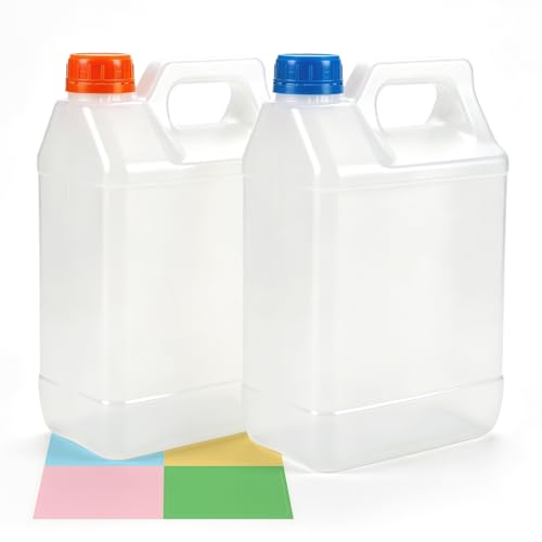 METAPACK 2 Pack 1.25 Gallon Water Jug with Wide Mouth Lid, HDPE Square Plastic Jug for Milk, Beverage, Oil Storage, Food Grade Carboy, 4 Labels Included(Translucent) - size: 1.25Gallon