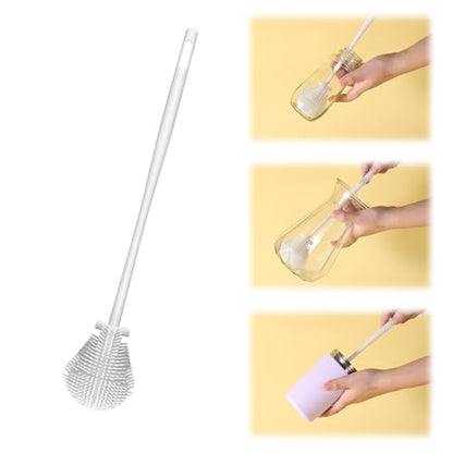 360° Silicone Bottle Brush, Soft Bristle Cup Cleaner Brush Long Handle Flexible Water Bottle Cleaning Brush for Lid Teapots Bowls Containers Narrow Area (White)