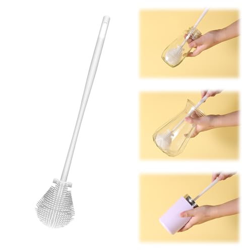 360° Silicone Bottle Brush, Soft Bristle Cup Cleaner Brush Long Handle Flexible Water Bottle Cleaning Brush for Lid Teapots Bowls Containers Narrow Area (White)