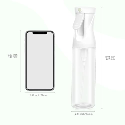 Continuous Spray Bottle – Patented Superior Ultra-Fine Mist Sprayer for Hair Styling, Plants & Cleaning, Durable 360° Leak-Proof BPA-Free Refillable Mister, White 300 ml / 10 oz
