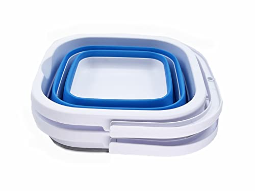 SAMMART Collapsible Rectangular Cleaning Bucket 5L (1.3 Gallon)- Foldable Camping Beach Sand Water Pot Pail- Portable Space Saving Tub for Household, Outdoor Car Washing (Grey + Sky Blue (Set of 2)) - color: Grey + Sky Blue (Set of 2)