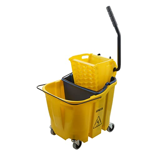 SPARTA OmniFit Mop Bucket System, Durable Mop Bucket, Side Press Wringer, and Soiled Water Insert, Floor Cleaning Essentials for Commercial and Home Use, 35 Qt Capacity, 1 Count, Yellow - color: Yellow