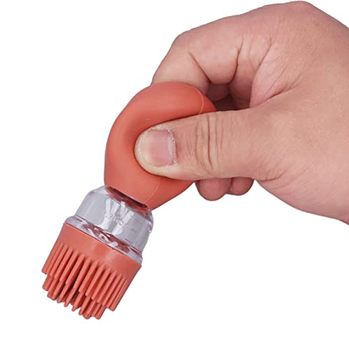 2pcs Oil Container with Silicone Brush Oil Dispenser Bottle for Kitchen Grilling Baking Cooking (Red) - color: Red