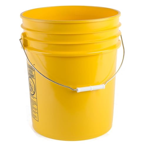 5 Gallon Food Grade Plastic Bucket, Open Head Pail with Handle, 12-3/8 in Diameter x 14-3/4 in Height (Yellow, 6 Pack) - color: Yellow, size: 6 Pack