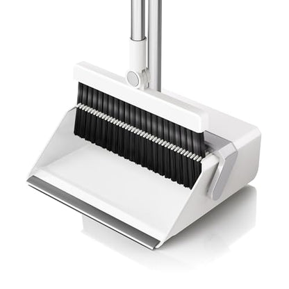 Broom with Dustpan Combo Set,UOEOS One-Sweep Clean,Pet Hair Removal Broom with Self-Cleaning Double-Layer Teeth,High Density Broom and Windproof Dustpan for Indoor&Outdoor - color: Gray