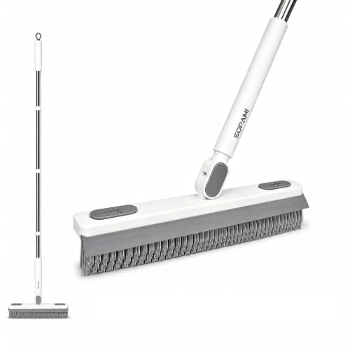 SOPAMI Grout Cleaner Brush with Long Handle, V-Shaped Floor Scrub Brush Swivel Grout Brush Stiff Bristle Floor Grout Scrubber for Bathroom, Tile Line, Crevice, Kitchen, Wall, Deck, Garage