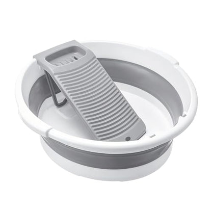 Large Collapsible Washboard Basin for Hand Washing Clothes - Portable Laundry Tub with Scrubber, Durable & Sturdy, Foldable Space-Saver, Ideal for Home, Travel, and Camping (Gray) - color: Gray