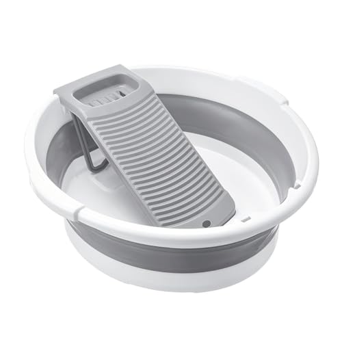 Large Collapsible Washboard Basin for Hand Washing Clothes - Portable Laundry Tub with Scrubber, Durable & Sturdy, Foldable Space-Saver, Ideal for Home, Travel, and Camping (Gray) - color: Gray