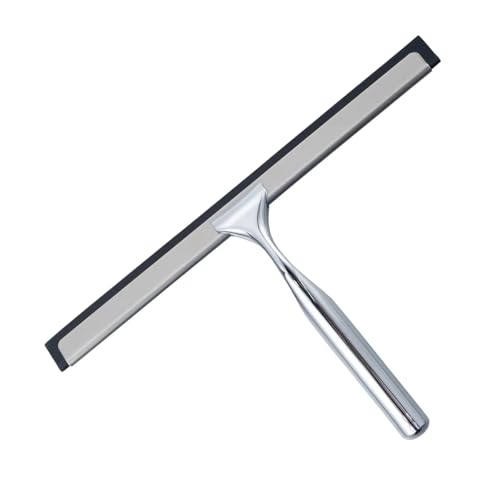 J&V TEXTILES All-Purpose Stainless Steel Shower Squeegee for Glass Doors with Adhesive Hooks, Squeegee for Shower Glass, Bathroom Household Cleaner Tool, 10 Inch (Silver) - color: Silver