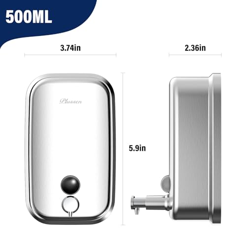Commercial Wall Mounted Stainless Steel Soap Dispenser, Liquid & Gel Hand Sanitizer for Public Restrooms, Janitorial Cleaning Supplies, Key Lock, Leak-Proof for Hotels, Hospitals, Offices - size: 500ml(17oz)