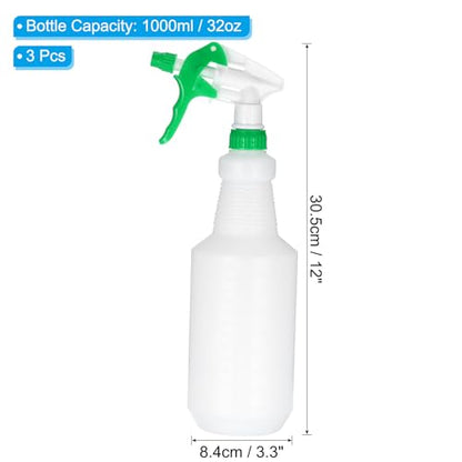 PATIKIL 1000ml/32oz Plastic Spray Bottles, 3pcs Adjustable Nozzle Leak Proof Empty Water Mist Stream Sprayer for Cleaning Solutions Plants Hair, Green - size: 1000ml/32oz