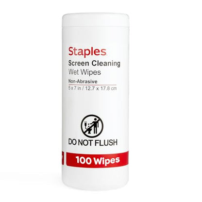 Staples Screen Cleaning Wipes – 100‑Count Tub for Monitors, Laptops, Phones & Electronics - size: 100 Count (Pack of 1)
