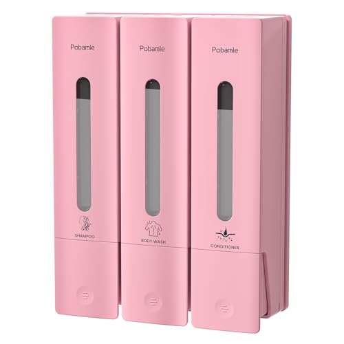 1984 Shower Soap Dispenser Bathroom Set Shampoo Conditioner Body Wash Dispenser Wall Mounted Shower Shampoo Dispenser 3 Chamber No Drill for Home Star Hotel 3 x 400ml Pink - color: Pink 3 Chamber