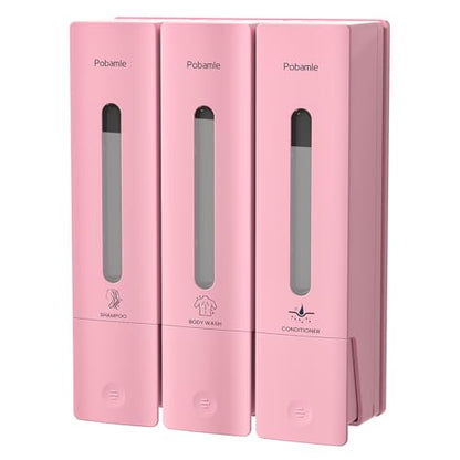 1984 Shower Soap Dispenser Bathroom Set Shampoo Conditioner Body Wash Dispenser Wall Mounted Shower Shampoo Dispenser 3 Chamber No Drill for Home Star Hotel 3 x 400ml Pink - color: Pink 3 Chamber