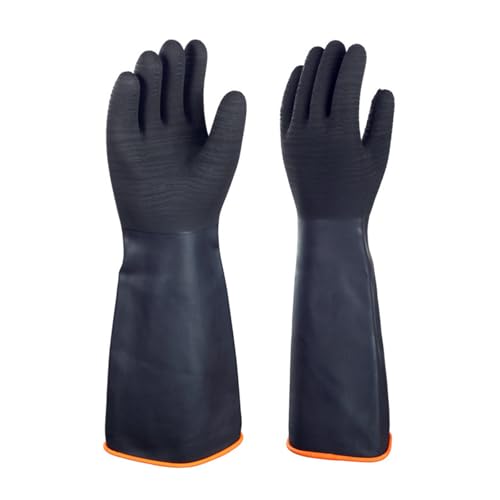 North Tower Heavy Duty Rubber Gloves, Industrial Gloves Waterproof Reusable Protective Work for Cleaning, Dishwashing, Upgraded with Non-Slip Design, Black（18in,1 pair） - size: 18“