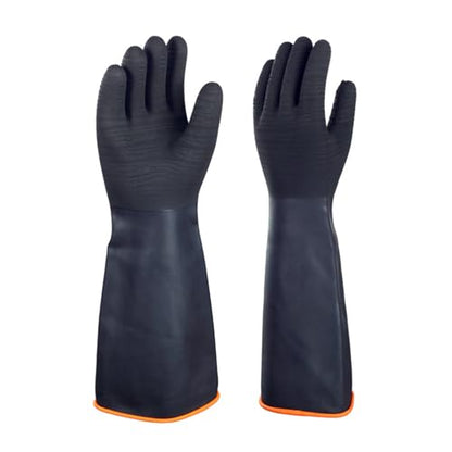 North Tower Heavy Duty Rubber Gloves, Industrial Gloves Waterproof Reusable Protective Work for Cleaning, Dishwashing, Upgraded with Non-Slip Design, Black（18in,1 pair） - size: 18“