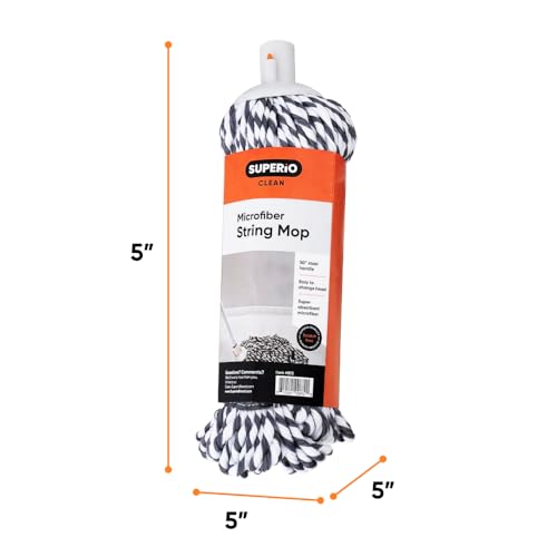 Superio String Microfiber Mop Replacement Head Only – Grey Refill for Self-Wringing Mop, Heavy Duty Floor Cleaning for Home, Kitchen, Bathroom, Office - size: 5" 5" 5"