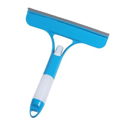 3 in 1 Window Cleaning Scraper with Sprayer, All-Purpose Squeegee for Shower Glass, Car Windows, Mirrors & Home, Window Cleaner Tool with Built-in Spray Bottle (Blue)