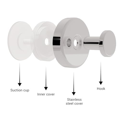 Suction Cup Hooks for Shower - 2 Pack, Chrome - Stainless Steel, Strong Suction, No Drill, Removable Hanger, Tile Bathroom Kitchen Wall, Glass Door, Mirror Hook Hanging Robe, Towel Holder - color: Chrome