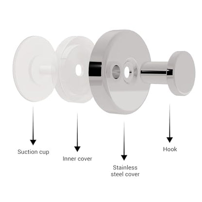 Suction Cup Hooks for Shower - 2 Pack, Chrome - Stainless Steel, Strong Suction, No Drill, Removable Hanger, Tile Bathroom Kitchen Wall, Glass Door, Mirror Hook Hanging Robe, Towel Holder - color: Chrome