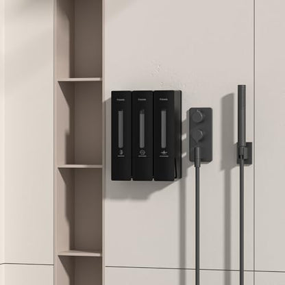 1984 Shower Soap Dispenser Bathroom Set Shampoo Conditioner Body Wash Dispenser Wall Mounted Shower Shampoo Dispenser 3 Chamber No Drill for Home Star Hotel 3 x 400ml Black - color: Black 3 Chamber
