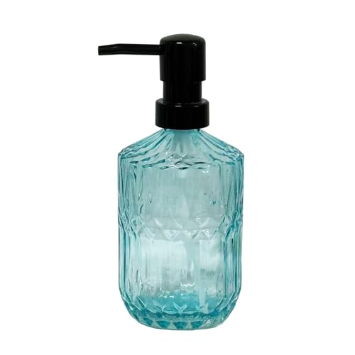 Blue Glass Soap Dispenser with Black Pump, 15oz Liquid Hand Dispenser, Refillable Lotion Dish Soap Dispenser for Modern Home Decor, Bathroom, Kitchen Countertop, Hotel - color: Blue