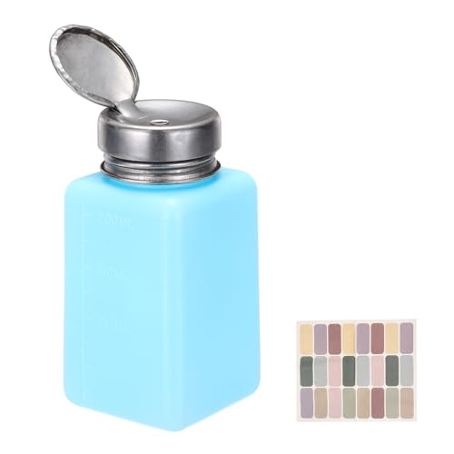 uxcell Push Down Solvent Dispenser, 200ml/6.7oz Anti-Reflux Liquid Pump Bottle with Stainless Steel Lid and Colorful Stickers for Acetone Alcohol Makeup Remover, Blue - color: Blue, size: 200ml/6.7oz