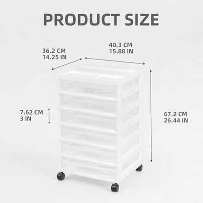 novelinks Rolling Storage Cart, 6-Tier, for 12" x 12" Paper & Scrapbook Supplies—White, 6 Clear Cases & Built-in Handles, Holds Yarn, Vinyl, Stationery, Art, Craft, and Office Tools
