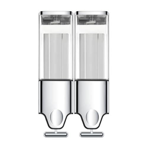 EHORIA 2-in-1 Quadrate Dispensers for The Shower,Shower soap Dispenser,Conditioner Dispenser, Shampoo Dispenser,No Drilled Wall Mounted Distributor,Hotel,Bathroom,Home - color: Double, Colorless